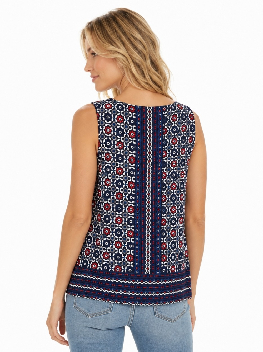 Laundry By Shelli Segal Navy Red and White Sleeveless Printed Camisole - Picture 2 of 6